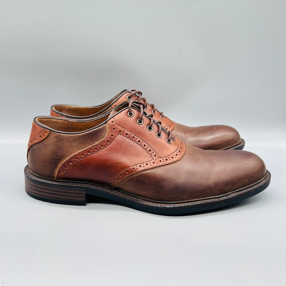 Johnston Murphy Shoes Mens 11 Brown Leather Oxford Two Tone Brogue Saddle Dress